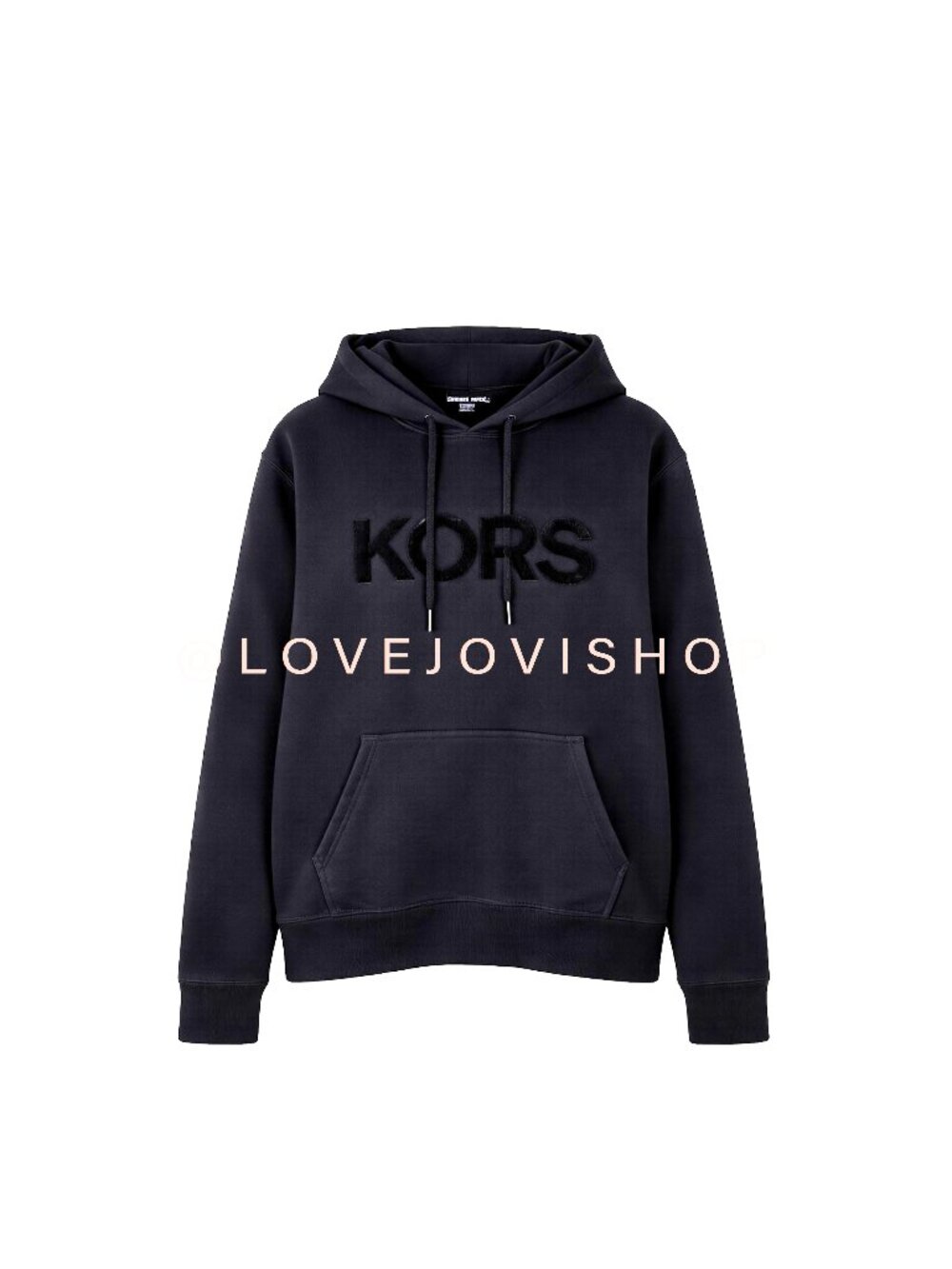 Mens | Michael Kors Pullover Hoodie | Embroidered Tufted Logo All Black | Large